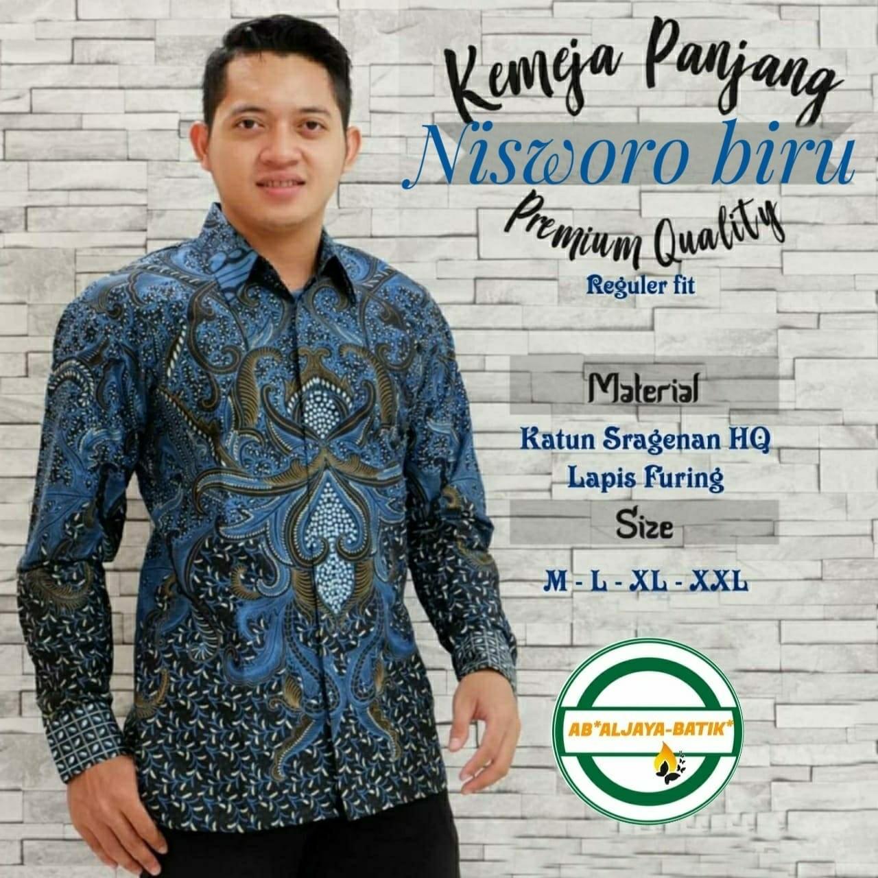 cover-NISWORO BIRU Kemeja Batik Pria Solo Lengan Panjang Lapis Furing By Aljaya-1