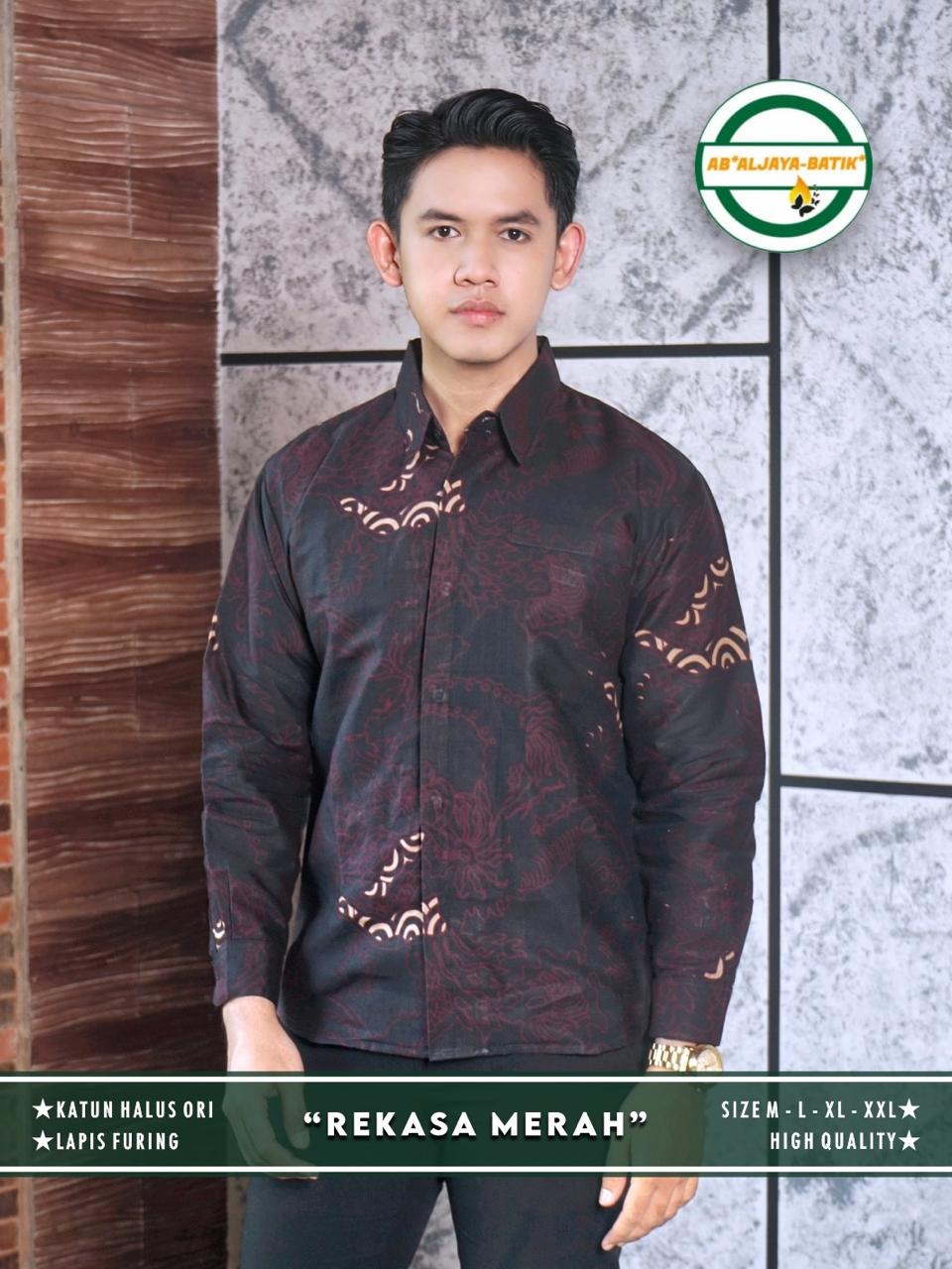 cover-REKASA MERAH Kemeja Batik Pria Solo Lengan Panjang Lapis Furing By Aljaya-1